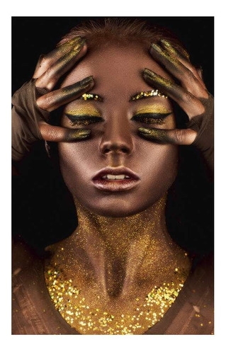 Vinilo 50x75cm Mujer Oro Manos En La Cara Maquillaje