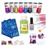 Kit De Stamping Uñas Placa Sello Pinceles Esmaltes Limpiador