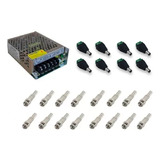 Kit Instalação Câmera Conectores 8 P4 16 Bnc 1 Fonte 12v 10a