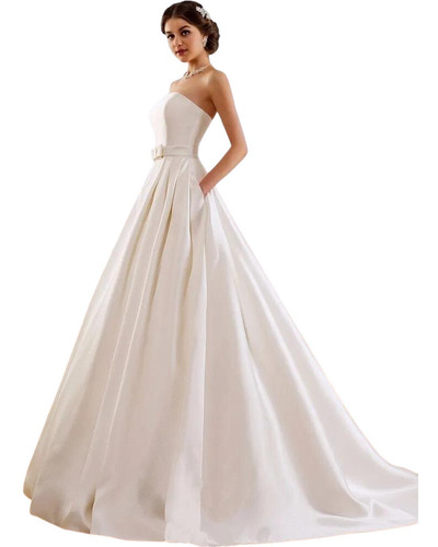 Vestido De Novia Corte A Strapless Con Bolsillos Nz 01