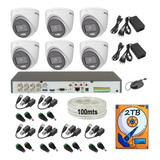 Kit Cctv 6 Cámaras 5mp Domo Colorvu Audio 100mts Utp 2tb  