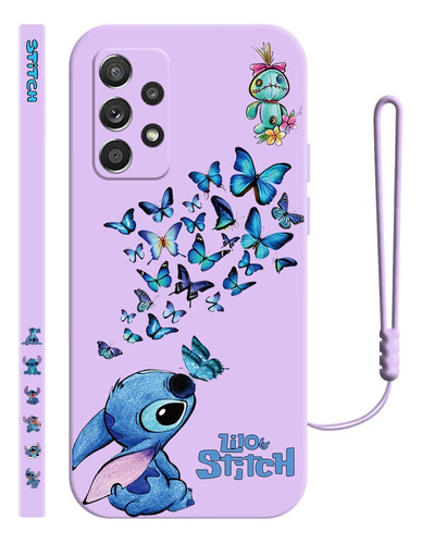 Carcasa Silicona De Stitch De Mariposa Para Samsung + Correa