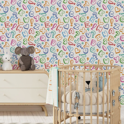 Papel De Parede Adesivo Infantil Alfabeto Colorido Rolo 3m