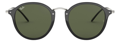 Gafas De Sol Ray-ban Round Fleck Standard Con Marco De Acetato Color Gloss Black, Lente Green De Cristal Clásica, Varilla Silver/black De Metal - Rb2447