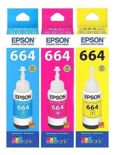Tinta Epson 664 3 Colores L110 L200 L350 L355 L1300 Original