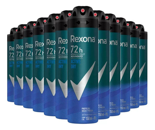 Kit 12 Desodorantes Aerosol Rexona Active Dry 150ml - 12 Uni