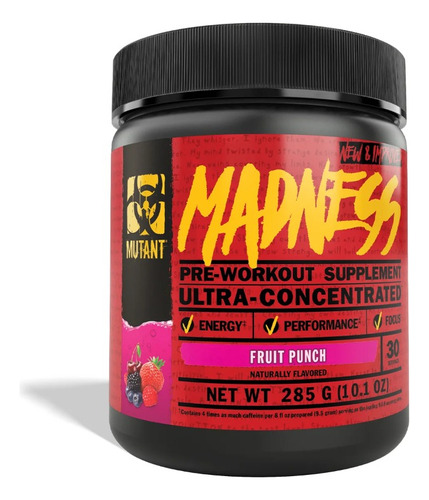 Mutant Madness Peach Mango Pre Entreno Sabor Ponche De Frutas