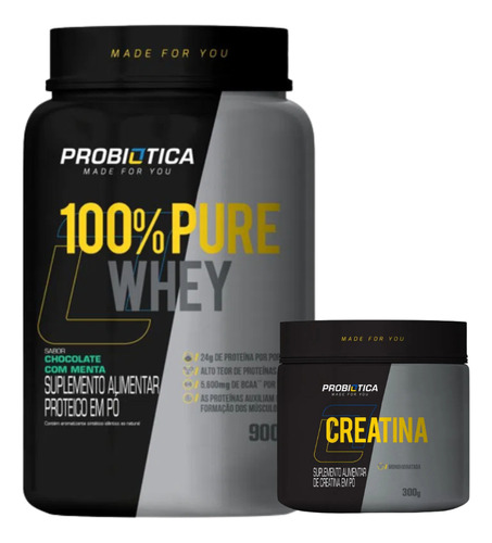 100% Pure Whey Pote 900g Probiotica + Creatina - Probiotica