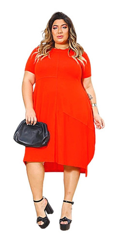 Vestido Feminino Plus Size Soltinho Mullet Manga Curta Lindo