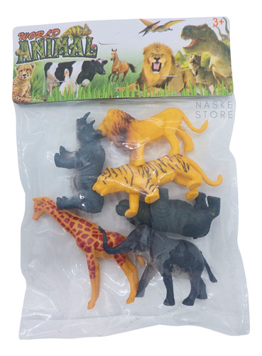 Animales Selva Jungla X6 Goma Dura Pack Jirafa Tigre Leon