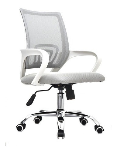 Silla De Oficina Ergonomica Giratoria Brazo Fijo Base Cromada Reclinable Modelo Quito Color Blanco/gris