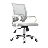 Silla De Oficina Ergonomica Giratoria Brazo Fijo Base Cromada Reclinable Modelo Quito Color Blanco/gris