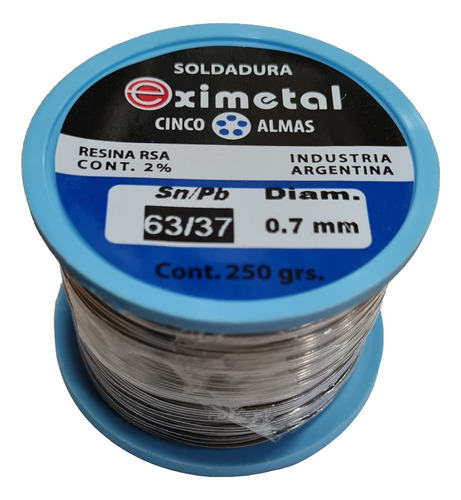 Estaño 63/37 0.7 Mm Eximetal Bobina 1/4 Kg Carrete 250gr