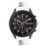 Relógio Masculino De Silicone Hugo Boss 1513718 Velocity Strap, Cor Da Pulseira: Branco, Cor Do Bisel, Cor De Fundo: Preto