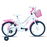 Bicicleta  De Passeio Infantil Forss Infantil Hello 2022 Aro 16 Freios V-brakes Cor Branco/rosa Com Rodas De Treinamento
