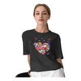 Playera De Moda Para Mujer Casual Camiseta Corazón Butterfly