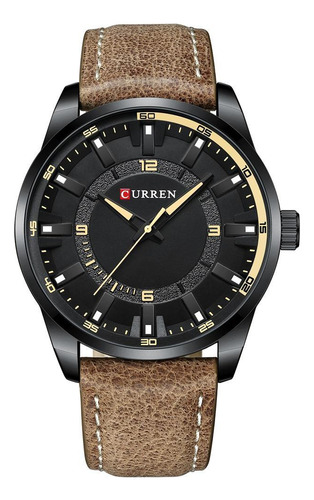 Relogio Masculino Original Curren Militar Pulseira De Couro Cor Da Correia Marrom Cor Do Bisel Preto Cor Do Fundo Preto