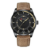 Relogio Masculino Original Curren Militar Pulseira De Couro Cor Da Correia Marrom Cor Do Bisel Preto Cor Do Fundo Preto