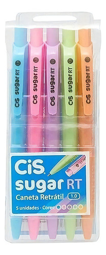 Kit Caneta Esferográfica Cis Sugar Rt 5 Cores Pastel 1.0mm