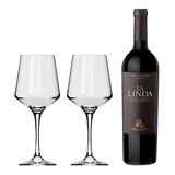 Set De Vino La Linda Malbec + 2 Copas Vidrio Brunello 490ml