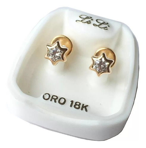 Aros Abridores De Oro Amarillo 18k Estrella 5mm Mod126