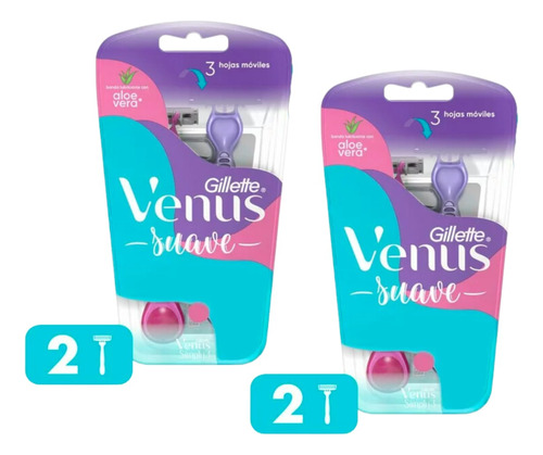 2 Pack Rastrillo Gillette Venus Máquina De Afeitar Suave 2pz