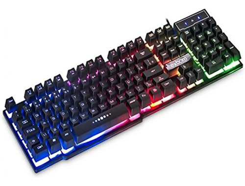 Teclado Gamer Exbom Bk-152c Qwerty Português Brasil Cor Preto Com Luz Rgb