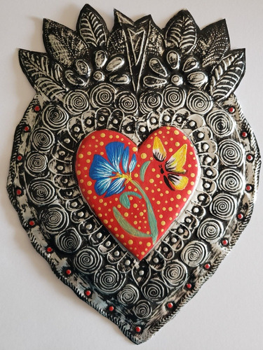 Corazón Mexicano De Aluminio Hecho A Mano, Rojo