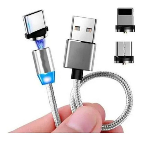 Cabo Usb Carregador Magnético Nylon Imã Rápido Tipo 3 Saídas