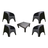 Sillones Simil Ratan Alejo Jardín + Mesa Ratona 70x70 Pack 4