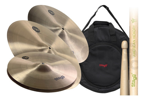 Set De Platillos Stagg Bateria Hi Hat Crash Ride Funda Palos