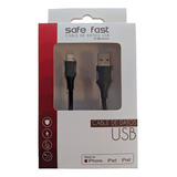 Cable Cargador Mallado 2 Metros Safe Para iPhone Color Negro