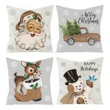 4pcs Fundas De Almohada Vintage De Navidad Gris 16x16 I...