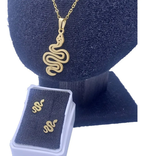 Cadena Dije Aretes Serpiente Vivora En Acero Inoxidable.