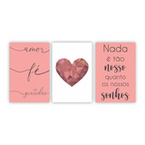 3 Placas Quadros Decorativos P/ Sala Quarto Casal Rose 20x30