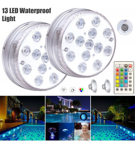 Luces Led Sumergibles Piscina Luz 2pc 13led Mando A Distanci