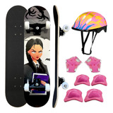 Skate Menina Iniciante Completo Com Kit Proteção Capacete