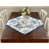 Toalha De Chá Centro Mesa Jacquard Floral Azul 75cm X 75cm