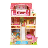 Casa De Muñeca Para Barbie Madera Con Luz Led Y Muebles