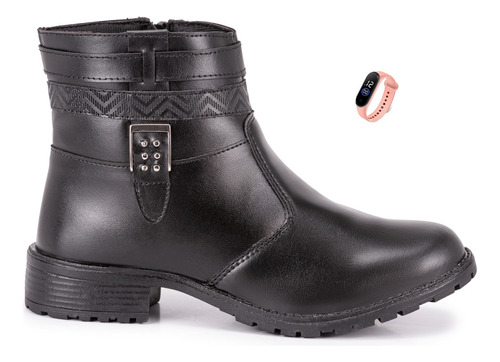 Bota Feminino Original Cano Curto Montaria Casual +relógio