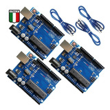 Kit 3x Pcs Italy Para Arduino Uno R3 Mega328p Atmega16u2 Usb