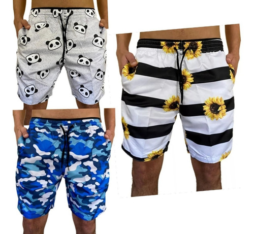 Kit 3 Shorts Masculino Moda Praia Bermuda Tecido Tactel Top