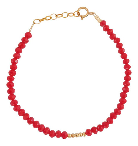 Pulsera Mujer Cristales Rojos 5 Bolitas Y Term Oro Goldfied