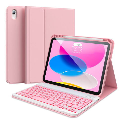 Funda Para iPad De Gen 10 Con Teclado Y Soporte-rosa