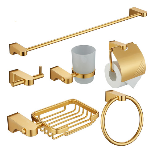 Kit Acessórios Banheiro Lavabo Conjunto Dourado Gold