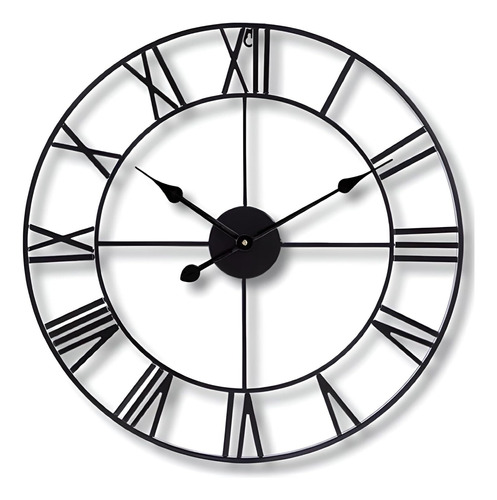 Reloj De Pared Grande De Metal 60 Cm Con Números Romanos