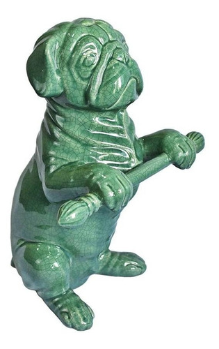 Escultura Cachorro De Lavabo De Cerâmica Verde 37x18cm