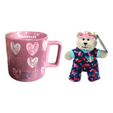 Taza Starbucks San Valentin  + Llavero Oso Originales