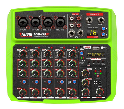 Mixer Consola Novik Nvk-i08bt Green 8 Ch Bluetooth Interfaz