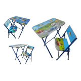 Mesa Infantil Educativa Azul Com Cadeira Dobrável Kit